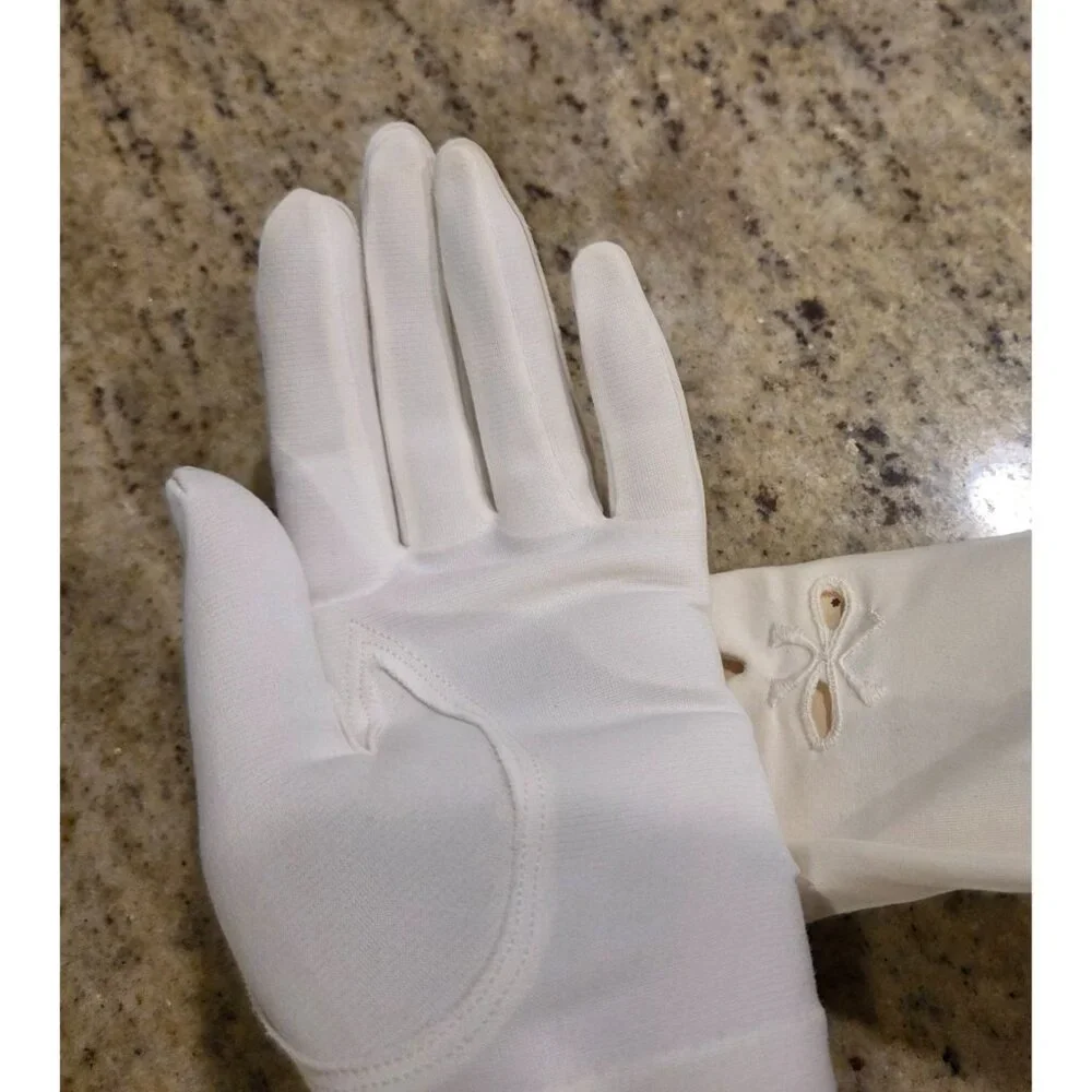 New! Vintage Women's Size S White Nylon Formal Short Gloves Bow Cutout